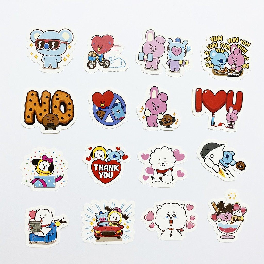Bộ 32 miếng sticker BT21 (1) dán trang trí laptop, máy tính bỏ túi, vali, điện thoại, đàn ghita, hộp..
