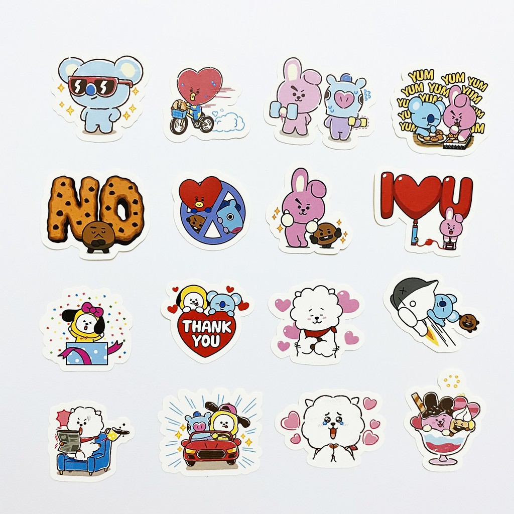 Bộ 32 miếng sticker BT21 (1) dán trang trí laptop, máy tính bỏ túi, vali, điện thoại, đàn ghita, hộp..