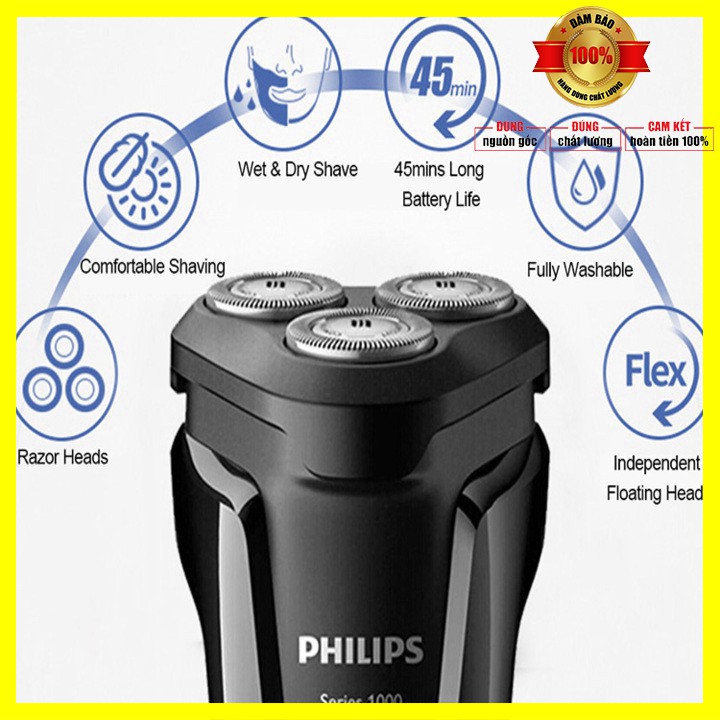 Máy cạo râu 3 lưỡi tự mài, thương hiệu cao cấp Philips S1010 công suất 2W - Bảo hành chính hãng 24 tháng