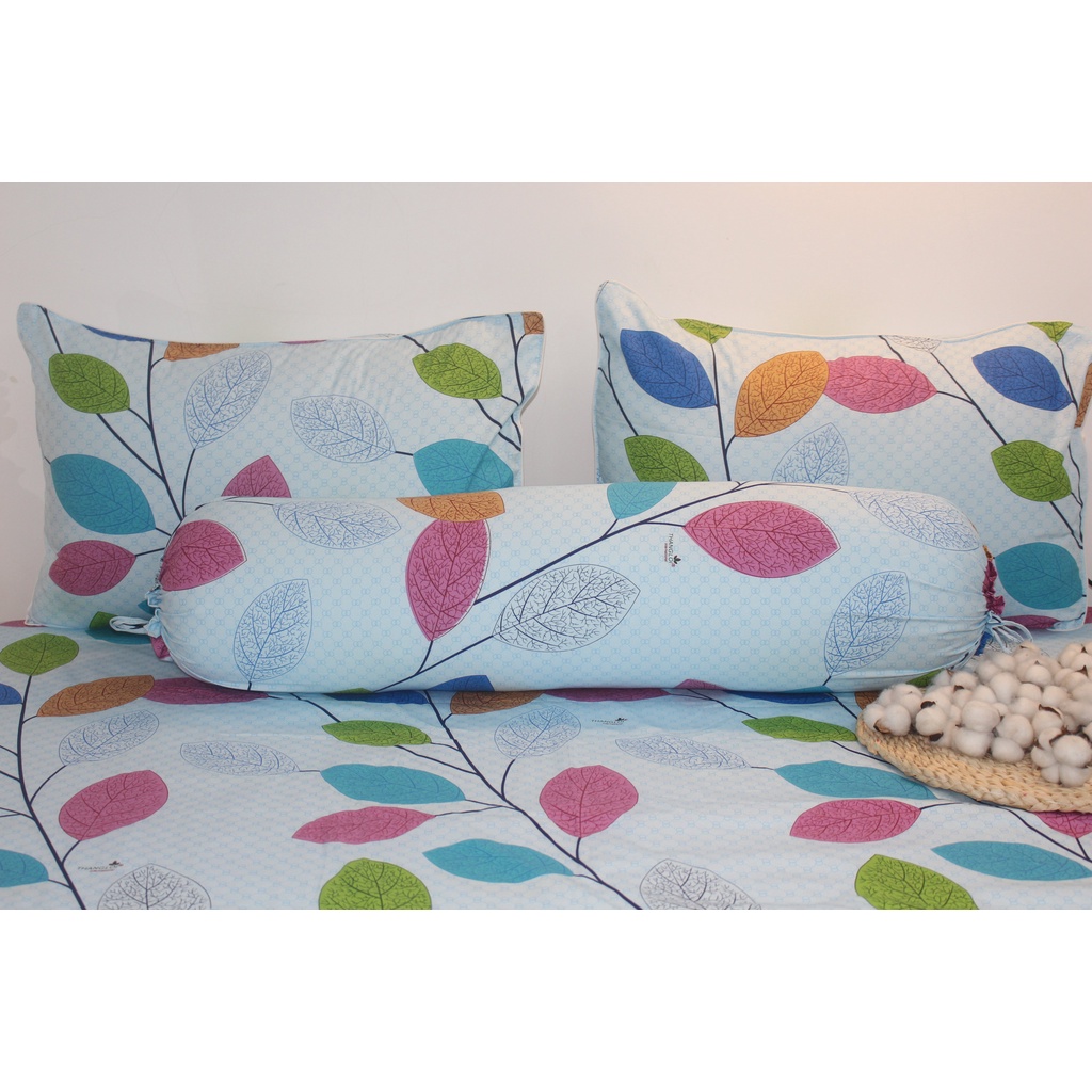 Bộ drap gối cotton TL - Lá Dây Nền Xanh- chất vải COTTON loại 1 dầy dặn, mềm mại, mát mẻ.