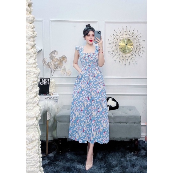 Đầm maxi cánh tiên bông  dáng dài có sẵn mút freesize Linh Htt