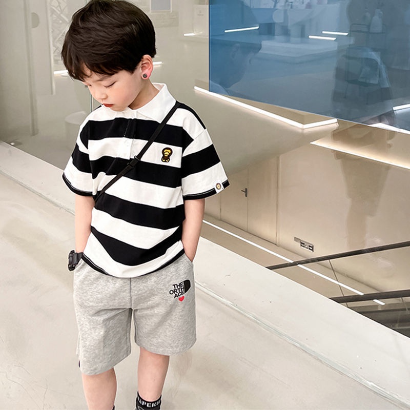 Áo polo Cotton Tay Ngắn Họa Tiết Kẻ Sọc Thời Trang Mùa Hè Nhật Bản Dành Cho Bé Trai