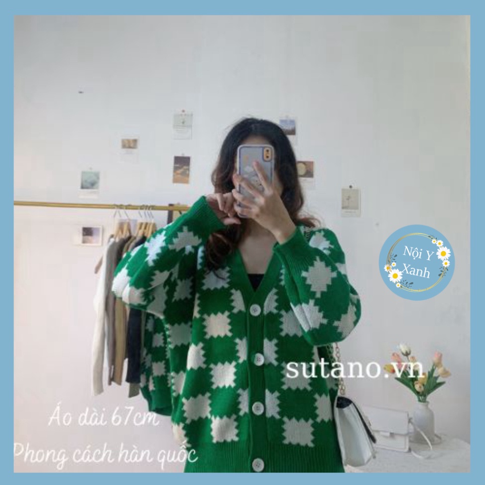 áo khoác len cardigan nữ dáng thon cao thiết kế caro sọc to màu xanh da trời lạ thường phong thái A165 noiyxanh hot tren