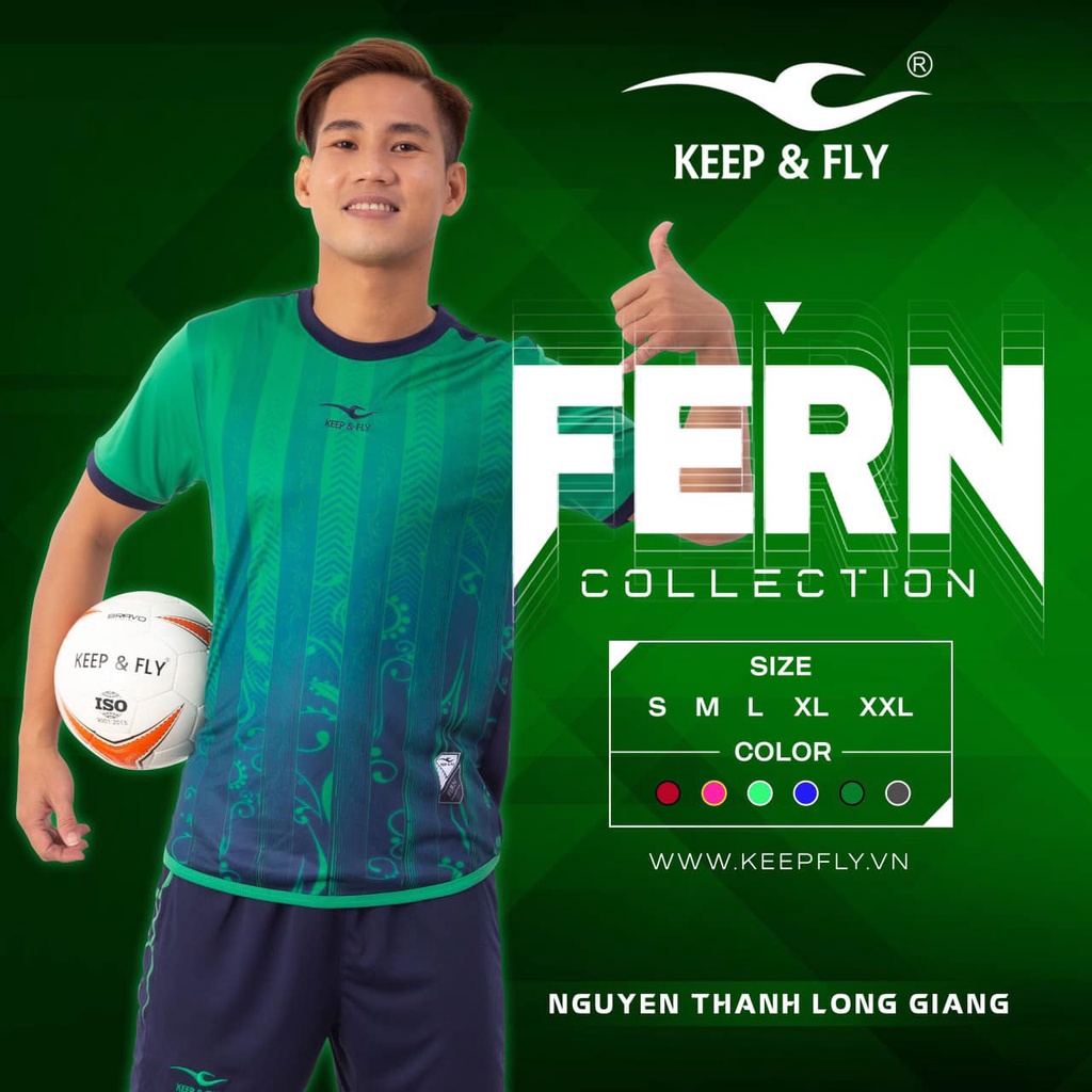 Bộ Áo Bóng Đá KEEP &amp; FLY Fern Xanh Đen Thun Lạnh, Chất Vải Mềm, Nhẹ, Thoáng Mát Thấm Hút Mồ Hôi