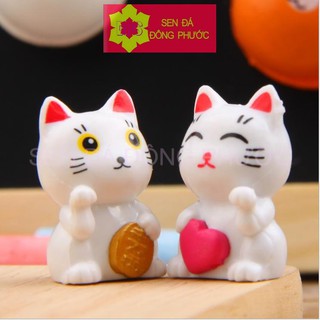 MÈO MAY MẮN BẰNG NHỰA - Phụ kiện làm tiểu cảnh sen đá, xương rồng, cây phong thuỷ văn phòng đẹp