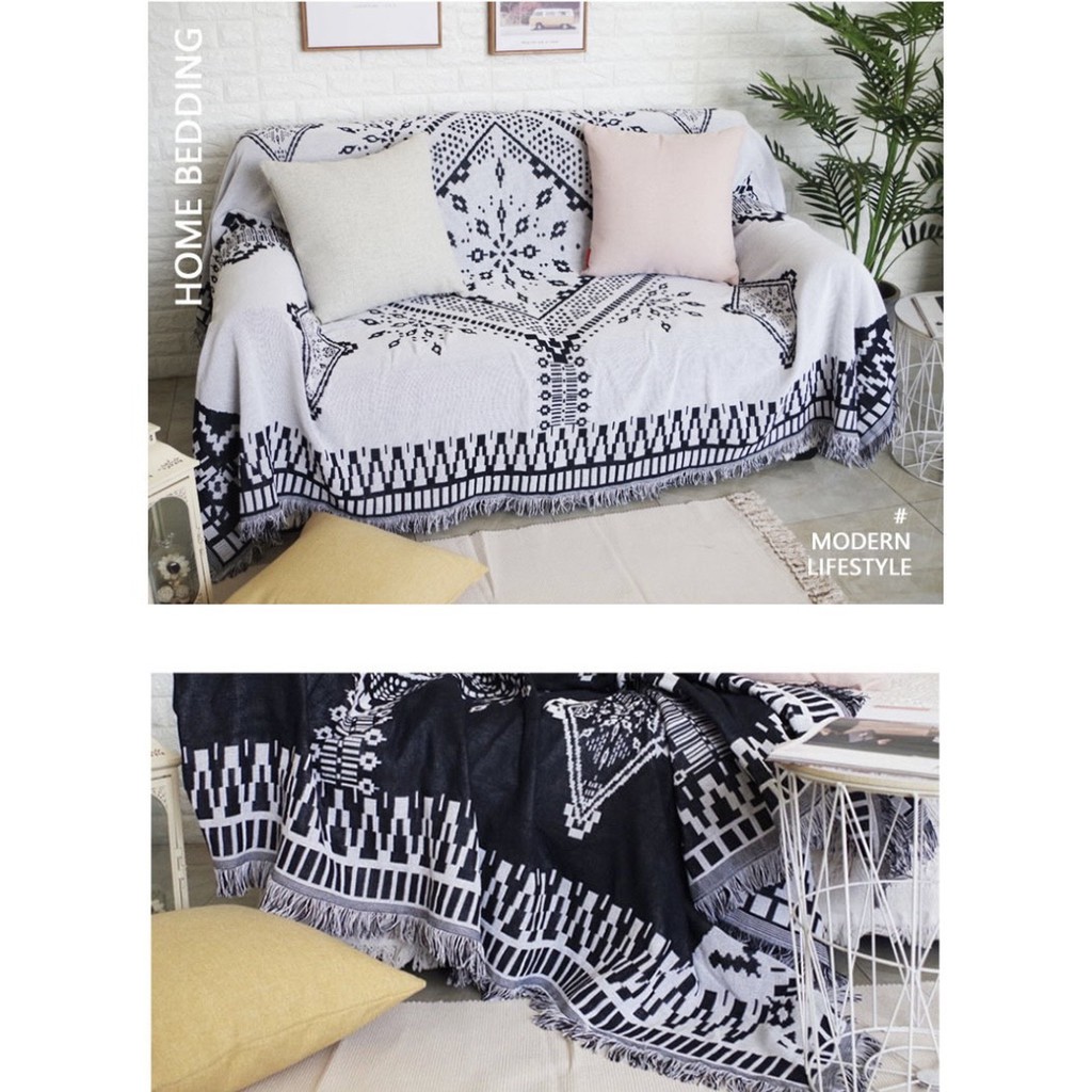 [ HÀNG MỚI ] Khăn Thảm Phủ Sofa TÔNG TRẮNG ĐEN chống bụi bẩn, Mền đắp thư giãn, Thảm Sofa Phòng Khách ĐX101