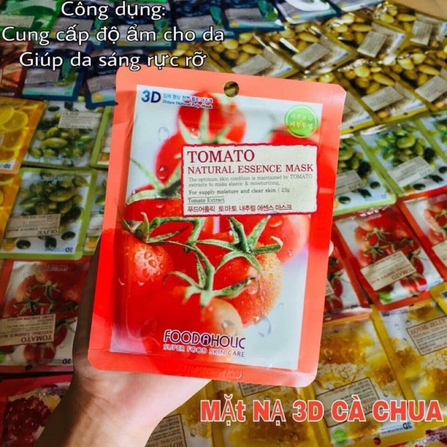 Bộ 10 Gói Mặt Nạ Cung Cấp Độ Âm Cho Da 3D Foodaholic Tomato Natural Essence Mask 23ml x10