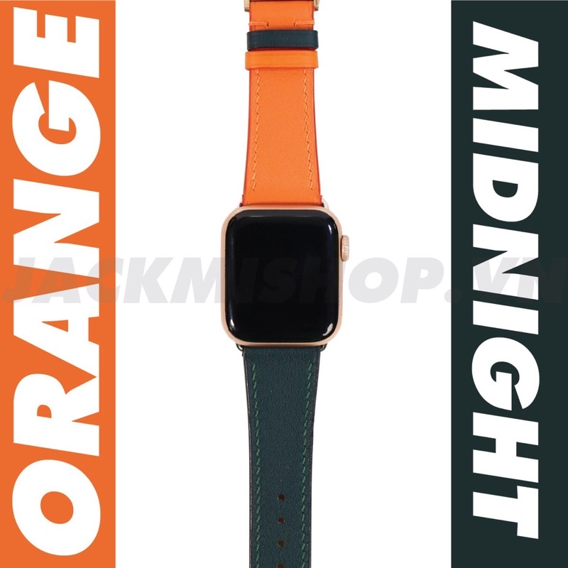 [BẢO HÀNH 1 NĂM] Dây Da BÊ SWIFT may tay thủ công màu Cam/Xanh Midnight khóa bướm cho Apple Watch series 1/2/3/4/5/6/7