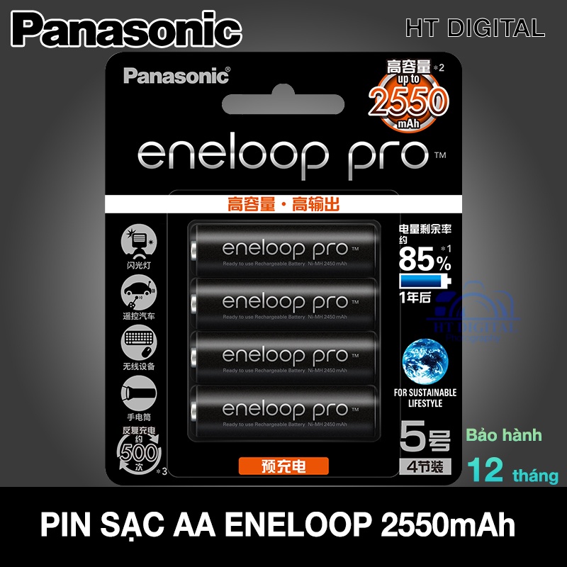 Combo Pin Sạc Eneloop Pro 2550mAh - Bộ Sạc Pin AA AAA Panasonic KJ55HCC40C Sạc nhanh, tự ngắt