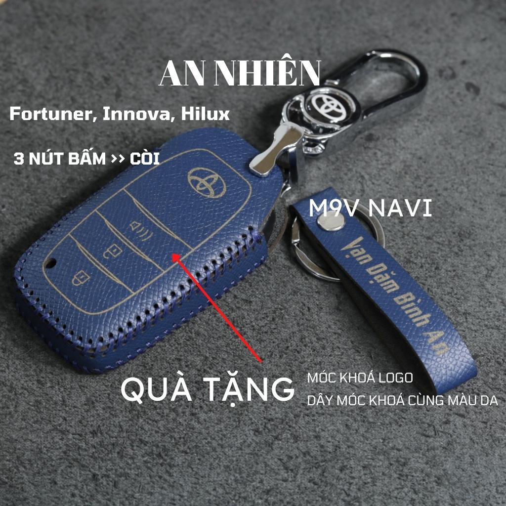 Bao da móc khoá bọc ốp chìa khóa xe ô tô Toyota Fortuner, Hilux, Innova chìa thông minh, da bò, nhiều màu, To7B
