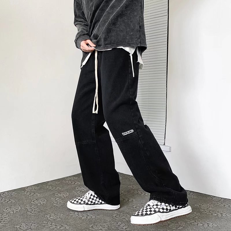 Quần denim eo cao ống rộng thiết kế thời trang Hàn Quốc sành điệu dành cho nam