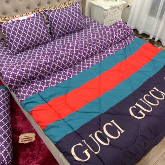 Sét chăn ga gối 5 món chăn phao dầy