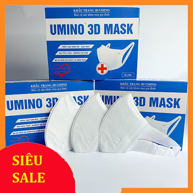 [ SIÊU GIẢM GIÁ] Khẩu trang 3D Mask Umino màu trắng- Hàng chính hãng ( Hộp 50 cái )# QMC