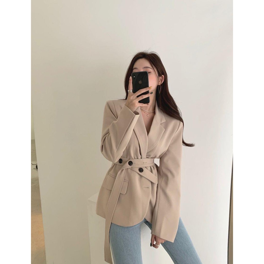 Áo vest - Blazer nữ 2 lớp có dây thắc lưng cùng tone cực xinh - Halo Evy | BigBuy360 - bigbuy360.vn