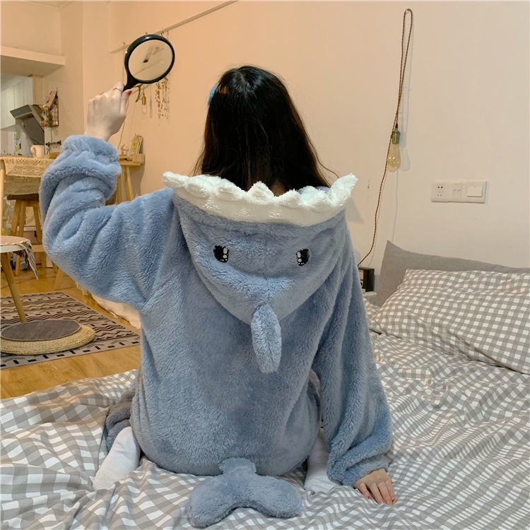 Bộ đầm ngủ + quần ngủ hình cá mập dễ thương thời trang mùa đông dành cho nữ (có bán lẻ) | BigBuy360 - bigbuy360.vn