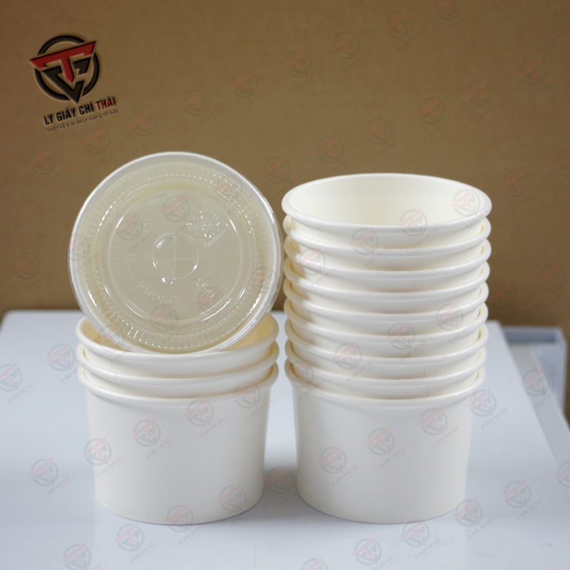 SET 50 Tô Giấy 8oz 240ml kèm nắp, đựng đồ ăn vặt, kem, soup, canh, bánh v.v..