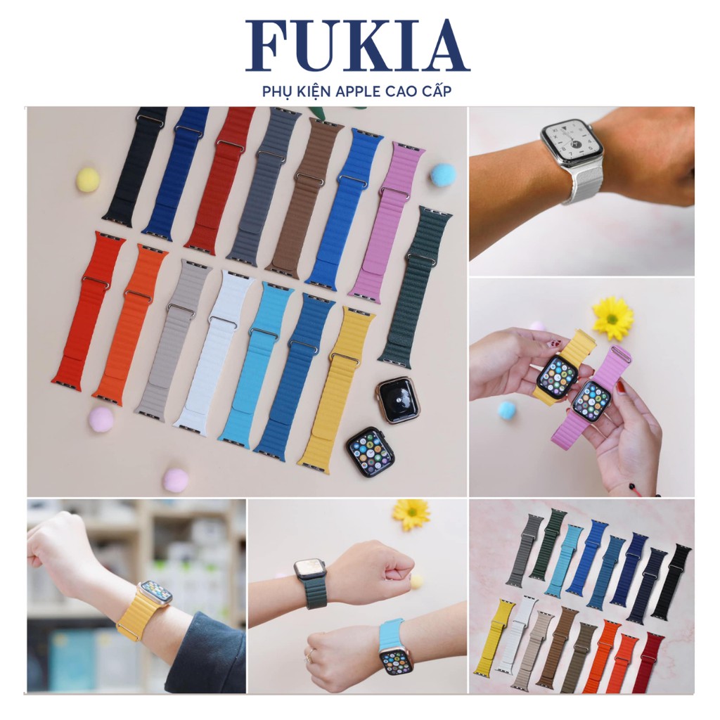 Dây da khoá nam châm cho Apple Watch đồng hồ thông minh iWatch Series 1/2/3/4/5/6/7/SE size 38/40/41/42/44/45 Fukia