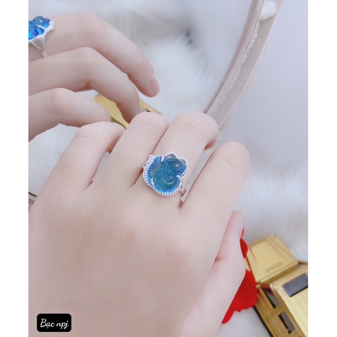 Nhẫn hồ ly viền đá phong thuỷ,Bạc BNP