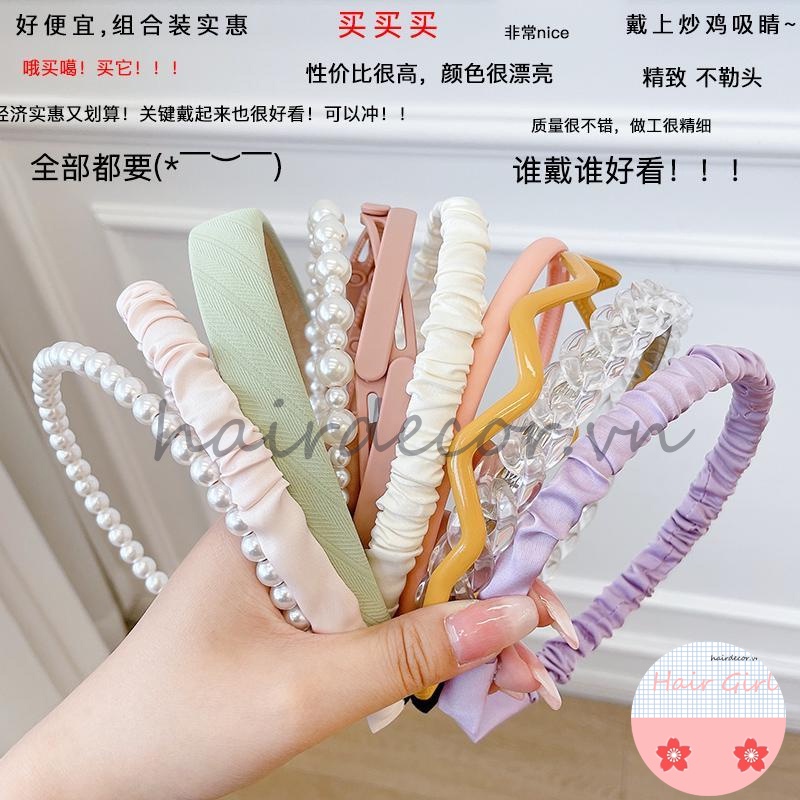 Set Băng Đô Cài Tóc Đính Ngọc Trai Phong Cách Hàn Quốc Mới