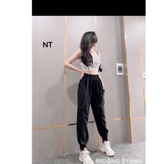 Quần jogger nữ hiphop kèm dây xích cá tính chất đẹp