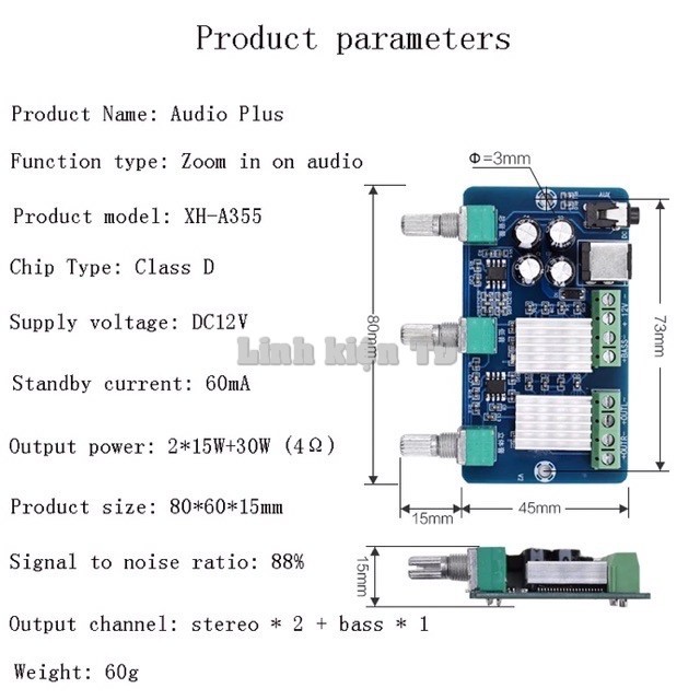 Mạch khuếch đại 2.1 15Wx2 + 30W XH-A355