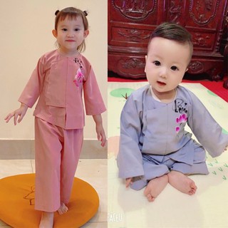 Đồ Lam Đi Chùa Cho Bé # Vạt Hò In Hoa Sen # Đồ Bộ Bé Trai Gái # Quần Áo