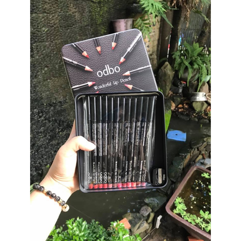 Hộp Chì Kẻ Môi Odbo Wonderful Lip Pencil Thái Lan 12 cây tặng kèm chuốt chì