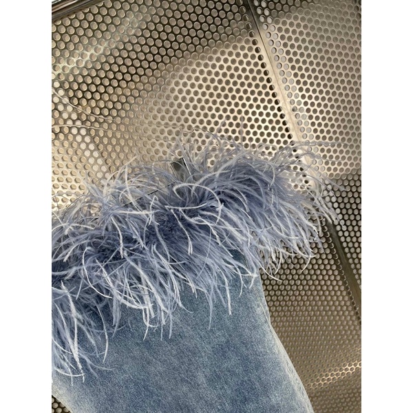 Đầm jeans ôm chễ vai tua rua sexy thương hiệu YSL cao cấp