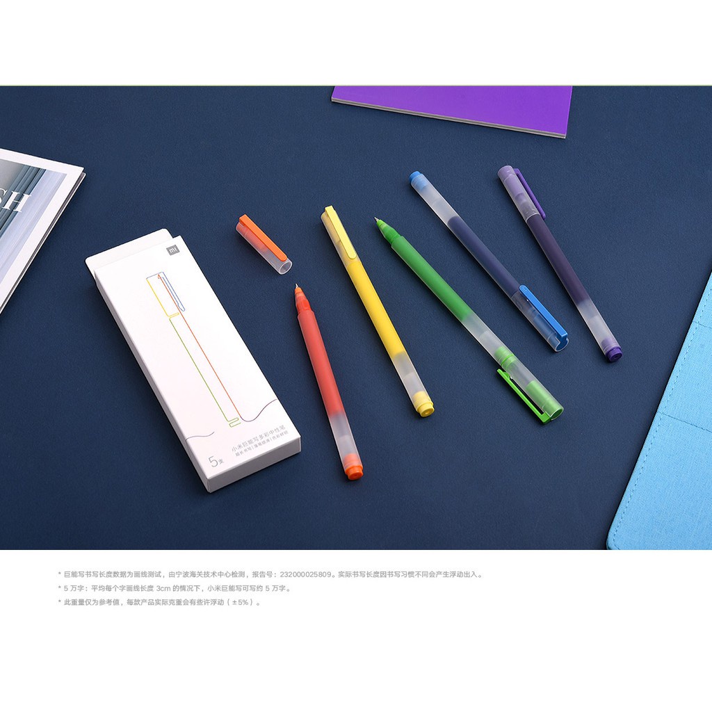Set 5 Bút Bi Xiaomi Ngòi 0.5mm Siêu Bền Nhiều Màu Dễ Thương