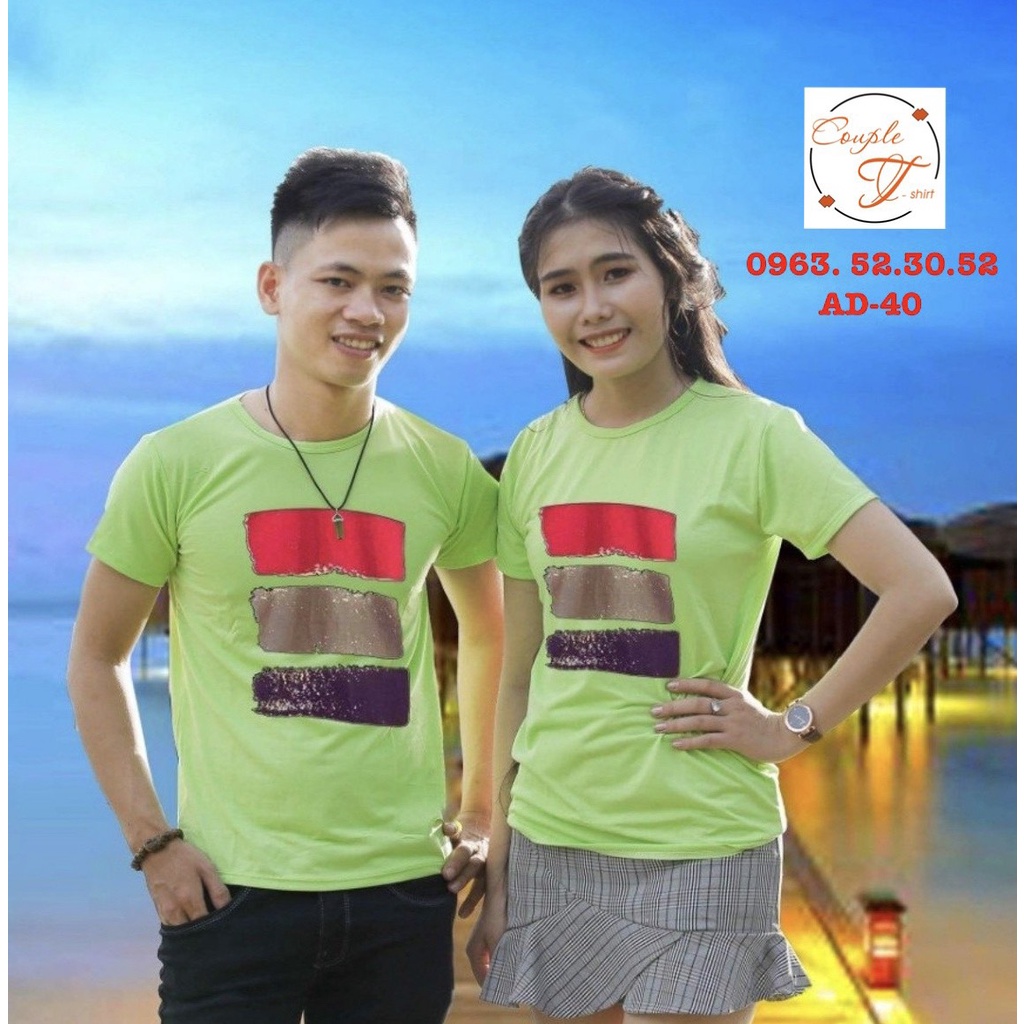 Áo Đôi Áo Cặp Nam Nữ In Hình Cá Tính Màu Xanh Lá Non Mã AD40