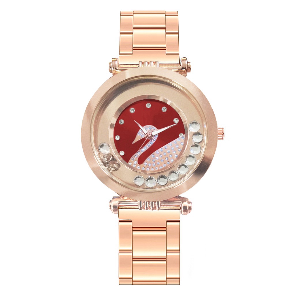 Đồng hồ quartz nữ đính đá phối dây thép không gỉ sang trọng thanh lịch