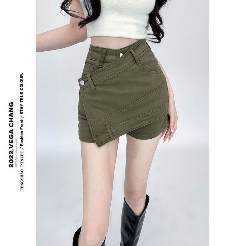 Quần Short Denim Lưng Cao Giả Hai Mảnh Thời Trang Mùa Hè Cho Nữ