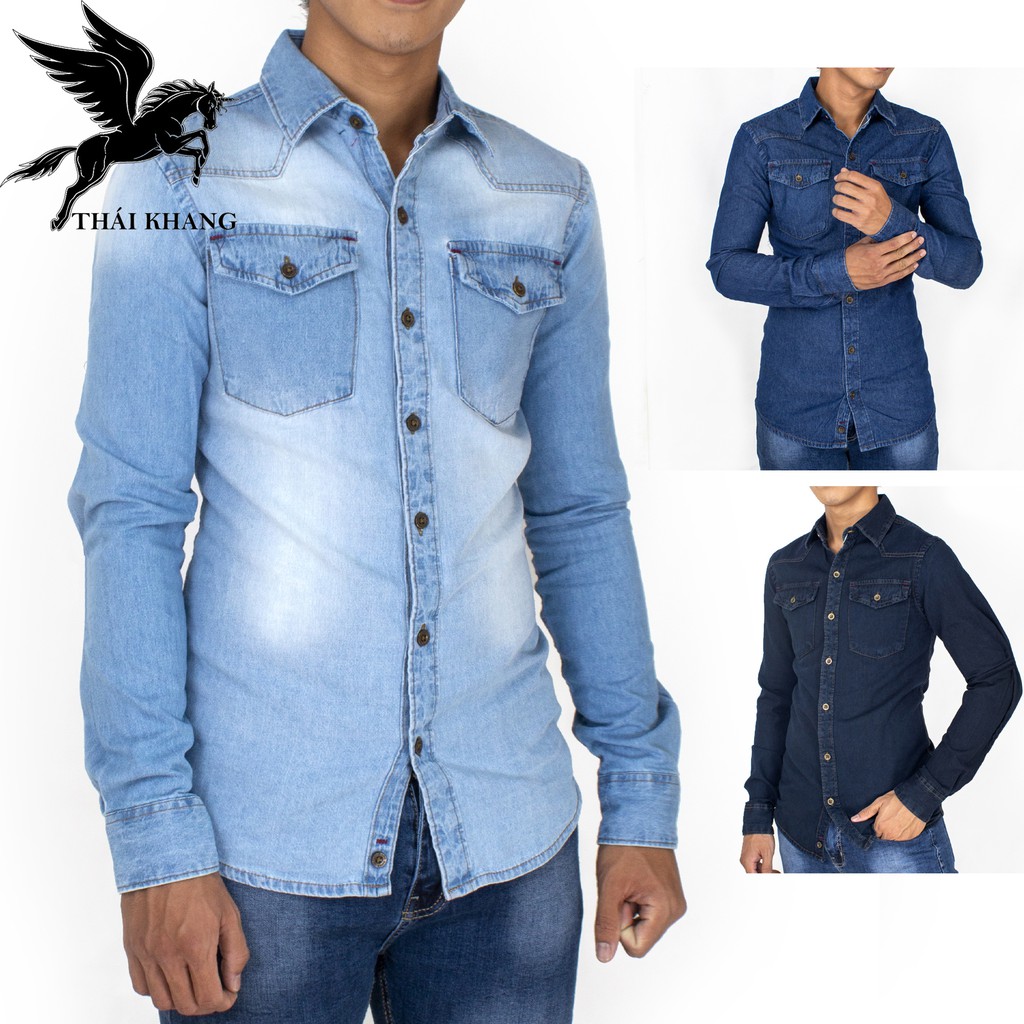 áo sơ mi jean nam dài tay cao cấp form chuẩn loại sơ mi jean denim mặc chất ASJD01