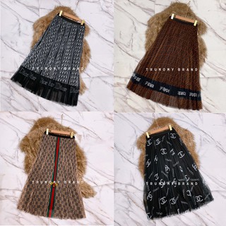 Chân váy xòe dáng dài midi dập ly họa tiết sang chảnh, đẳng cấp- Trumomy