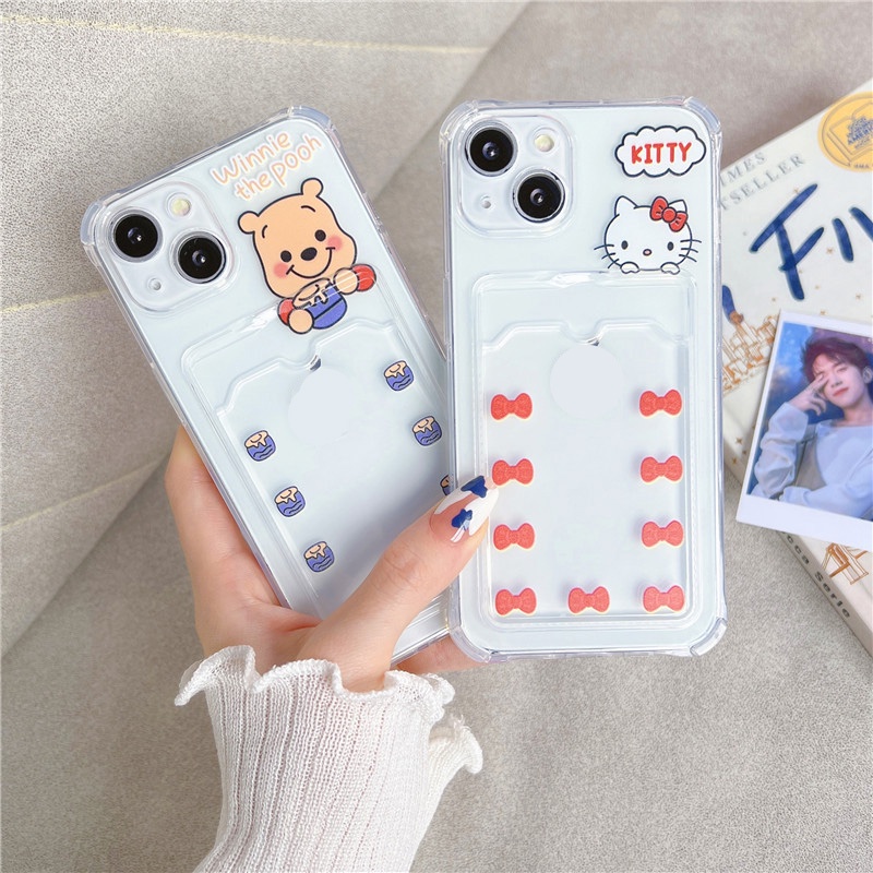 Ốp Điện Thoại Tpu Dẻo In Hình Winnie / Kitty Có Ngăn Đựng Thẻ Cho iphone 8 Plus / 11 / xs max / 12 / 13 XR Giá Đỡ