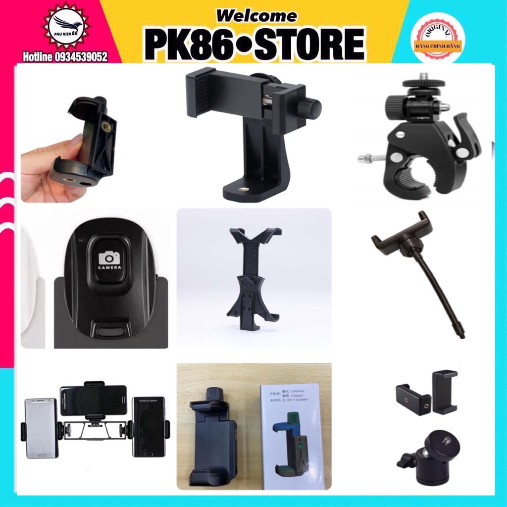 Đầu kẹp, giá đỡ điện thoại, kết nối máy với cây Tripod 3 chân, phụ kiện cho gậy tự sướng dùng livestream