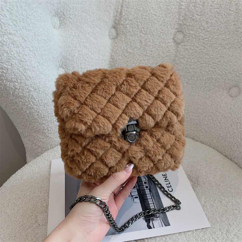 Túi đeo chéo IELGY phủ vải lông thời trang đơn giản dành cho nữ