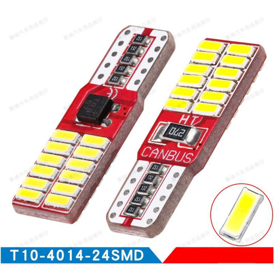 Bóng đèn led T10 4014 24smd 12V canbus (trắng) (đèn biển số xe)