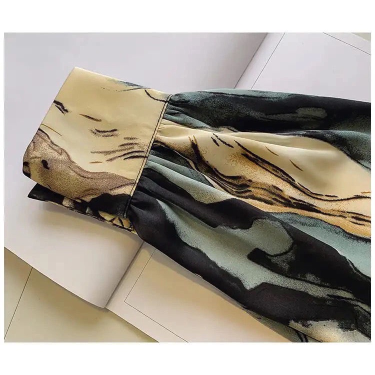 Áo Sơ Mi Chiffon Tay Dài In Họa Tiết Phong Cách Phương Tây Thời Trang Mùa Thu Mới Cho Nữ