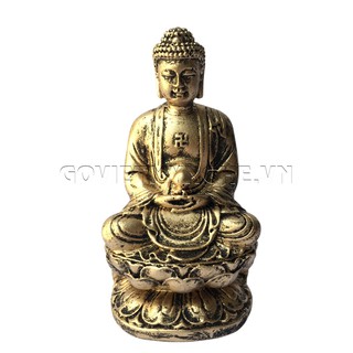 Tượng Đá Trang Trí Đức Phật A Di Đà Ngồi Thiền trên tòa sen - Cao 11cm - Màu Nhũ Vàng