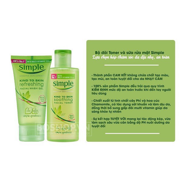 Combo làm sạch siêu lành tính Simple Sữa rửa mặt + Toner nước hoa hồng | BigBuy360 - bigbuy360.vn
