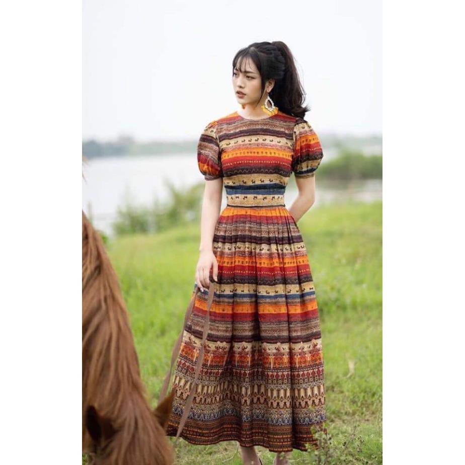 Đầm Váy Bohemian thổ cẩm maxi vintage dáng dài xòe họa tiết đi biển đẹp xinh rẻ độc lạ Đủ bigsize S M L XL XXL  ཾ