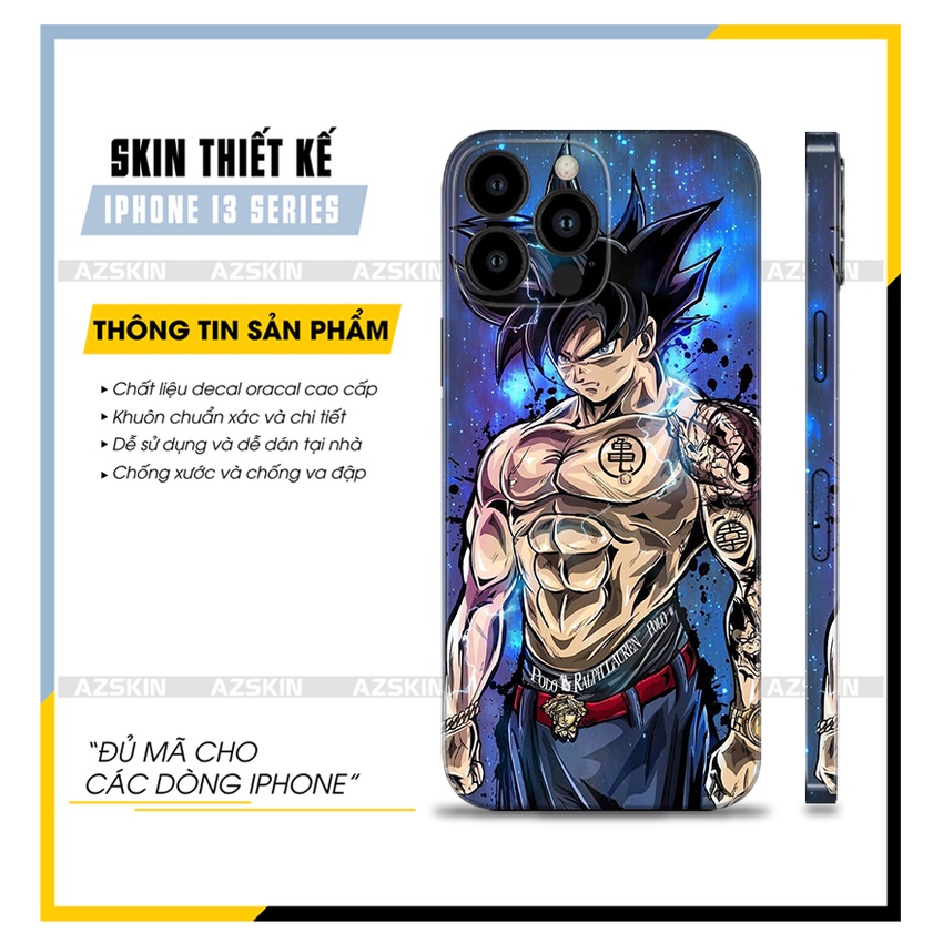 Miếng Dán Skin Songoku IPhone 13 Mini - 13 Pro Max |SK_IPHH33| Chất Liệu In Sắc Nét, Cán PVC, Cắt CNC Dễ Dán Tại nhà