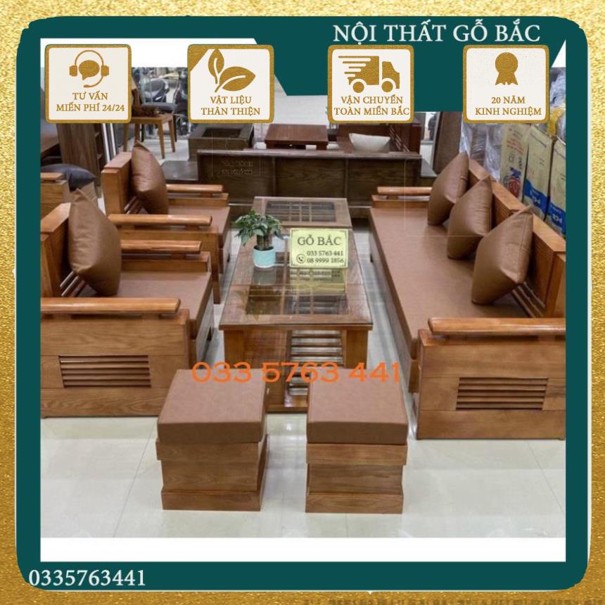 Bàn ghế sofa phòng khách gỗ sồi nga kiểu dáng sang trọng, ghế dài 2m3 -rẻ nhất shopee