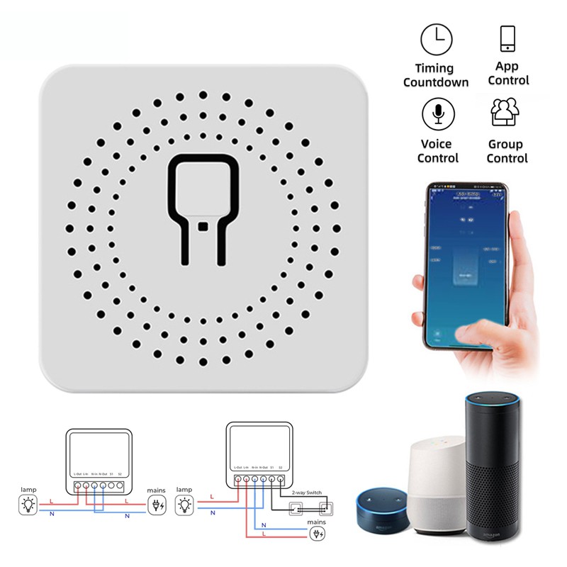 Mô-đun công tắc thông minh mini 10a wifi kết nối với điện thoại gắn cầu thang MINI Wifi Smart Switch Timer Wireless Switches Smart Home Automation Compatible with Tuya Alexa Google Home BEST