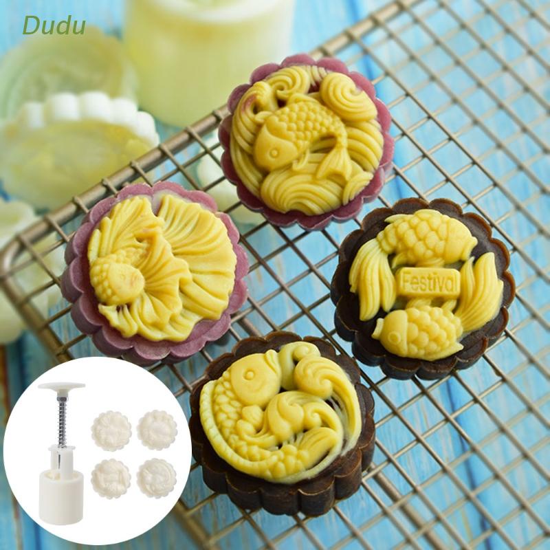 Bộ khuôn cắt làm bánh trung thu bánh quy 50g DIY tạo hình cá Koi bằng nhựa