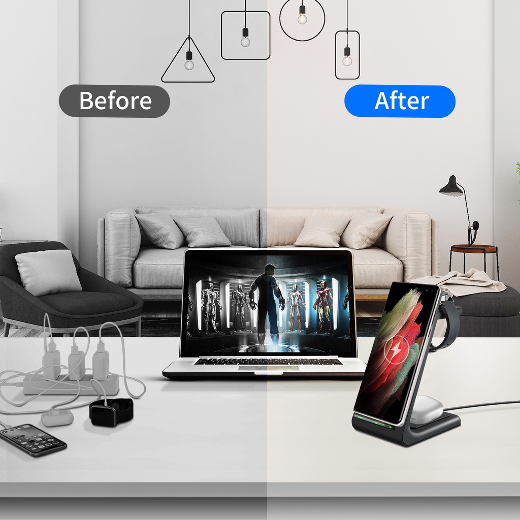 SAMSUNG Đế Sạc Nhanh Không Dây TYPE-C 3 Trong 1 Tương Thích Với Điện Thoại Đồng Hồ Và Tai Nghe Ba Trong Một Cho FCC CE ROHS QI KC