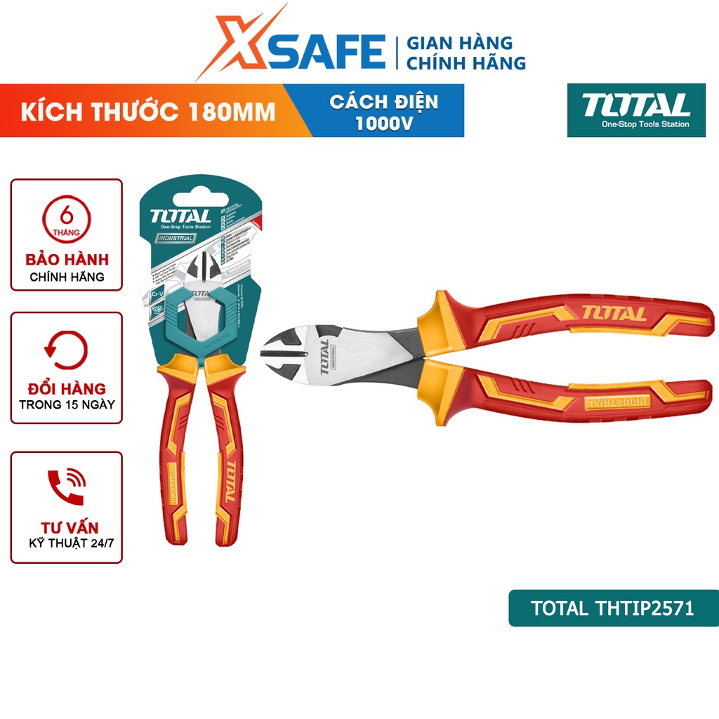 Kìm cắt cộng lực cách điện TOTAL THTIP2571 Kềm cắt 7&quot;(180mm), đầu kềm mạ đen đánh bóng, tay cầm cách điện 1000V - XSAFE