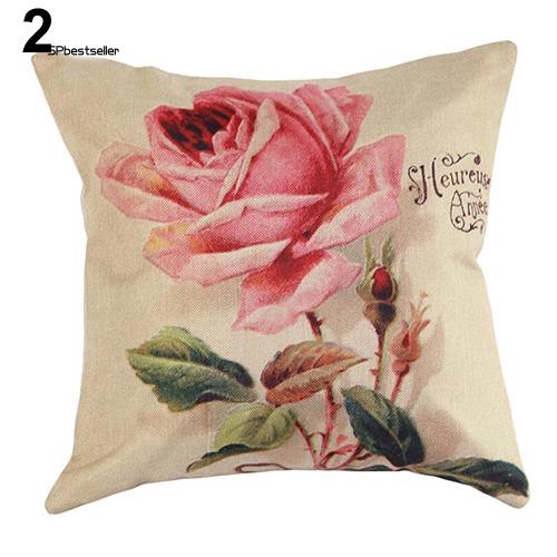 Vỏ gối sofa vải lanh in hoa phong cách vintage