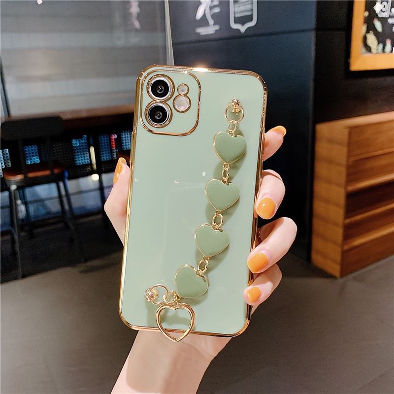 Ốp điện thoại màu trơn có dây đeo tay hình trái tim cho OPPO A32 A53 2020 5g A35 2021 A54 4g A55 A57 A39 A59 F1s A72